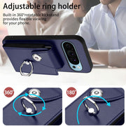 For Google Pixel 9 / 9 Pro Organ Card Bag Ring Holder Phone Case with Long Lanyard(Blue)