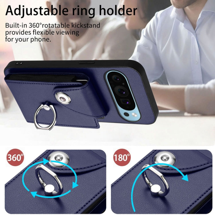 For Google Pixel 9 / 9 Pro Organ Card Bag Ring Holder Phone Case with Long Lanyard(Blue)