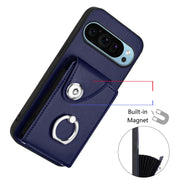 For Google Pixel 9 / 9 Pro Organ Card Bag Ring Holder Phone Case with Long Lanyard(Blue)