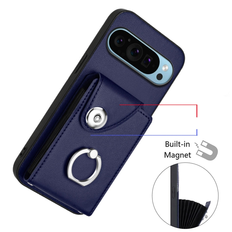 For Google Pixel 9 / 9 Pro Organ Card Bag Ring Holder Phone Case with Long Lanyard(Blue)