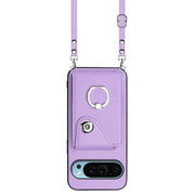 For Google Pixel 9 / 9 Pro Organ Card Bag Ring Holder Phone Case with Long Lanyard(Purple)