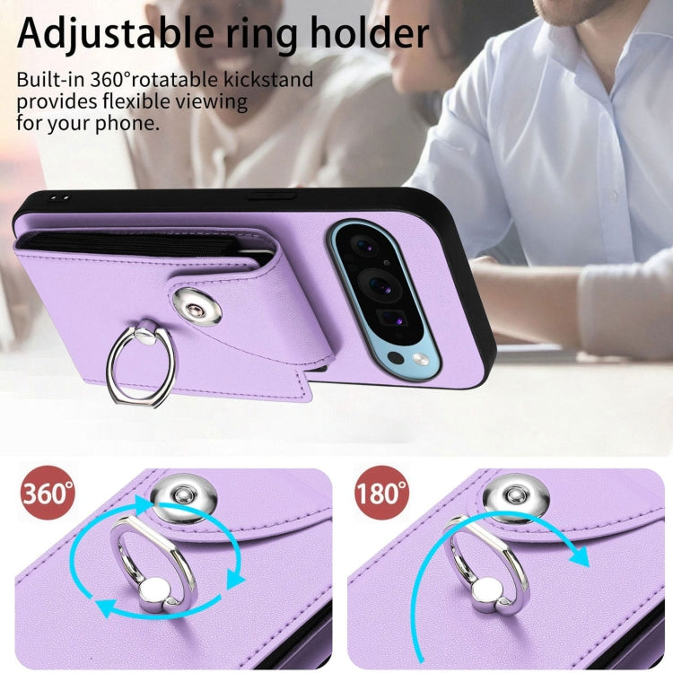 For Google Pixel 9 / 9 Pro Organ Card Bag Ring Holder Phone Case with Long Lanyard(Purple)