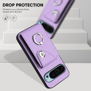 For Google Pixel 9 / 9 Pro Organ Card Bag Ring Holder Phone Case with Long Lanyard(Purple)