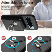 For Google Pixel 9 / 9 Pro Organ Card Bag Ring Holder Phone Case with Long Lanyard(Black)