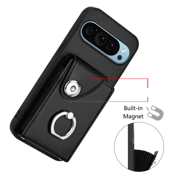 For Google Pixel 9 / 9 Pro Organ Card Bag Ring Holder Phone Case with Long Lanyard(Black)