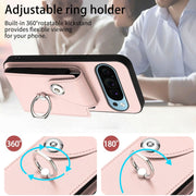 For Google Pixel 9 / 9 Pro Organ Card Bag Ring Holder Phone Case with Long Lanyard(Pink)