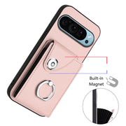 For Google Pixel 9 / 9 Pro Organ Card Bag Ring Holder Phone Case with Long Lanyard(Pink)