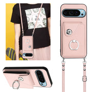 For Google Pixel 9 / 9 Pro Organ Card Bag Ring Holder Phone Case with Long Lanyard(Pink)