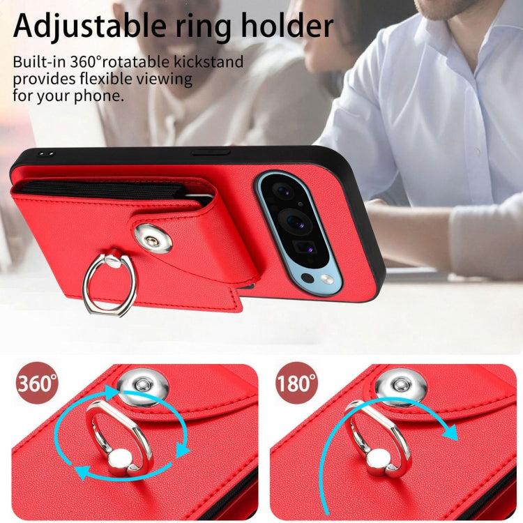 For Google Pixel 9 / 9 Pro Organ Card Bag Ring Holder Phone Case with Long Lanyard(Red)