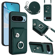 For Google Pixel 9 / 9 Pro Organ Card Bag Ring Holder Phone Case with Long Lanyard(Green)