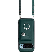 For Google Pixel 9 / 9 Pro Organ Card Bag Ring Holder Phone Case with Long Lanyard(Green)