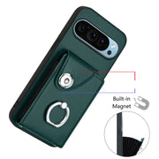 For Google Pixel 9 / 9 Pro Organ Card Bag Ring Holder Phone Case with Long Lanyard(Green)