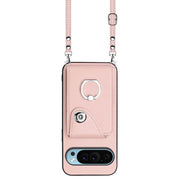 For Google Pixel 9 Pro XL Organ Card Bag Ring Holder Phone Case with Long Lanyard(Pink)