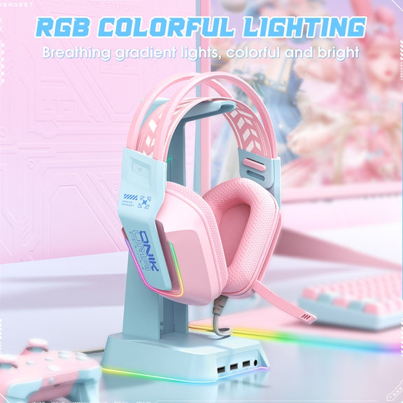 ONIKUMA X13 RGB Colorful Lighting Wired Gaming Headset with Microphone, Length:2.2m(Pink)