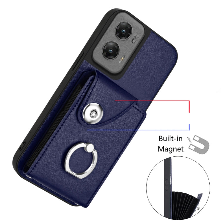 For Motorola Moto G Stylus 5G 2024 Organ Card Bag Ring Holder Phone Case with Long Lanyard(Blue)
