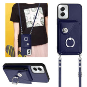 For Motorola Moto G Stylus 5G 2024 Organ Card Bag Ring Holder Phone Case with Long Lanyard(Blue)