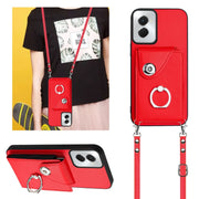 For Motorola Moto G Stylus 5G 2024 Organ Card Bag Ring Holder Phone Case with Long Lanyard(Red)