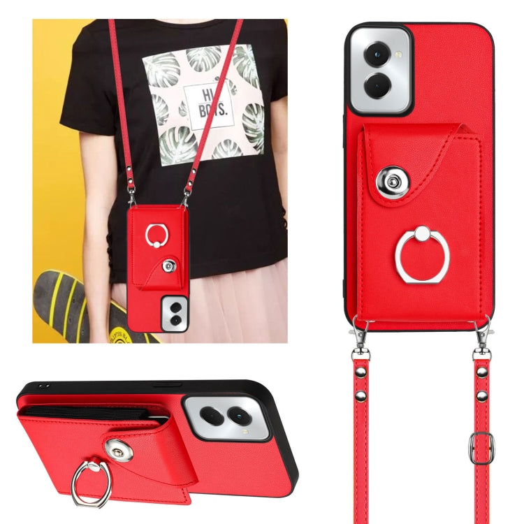 For Motorola Moto G Stylus 5G 2024 Organ Card Bag Ring Holder Phone Case with Long Lanyard(Red)