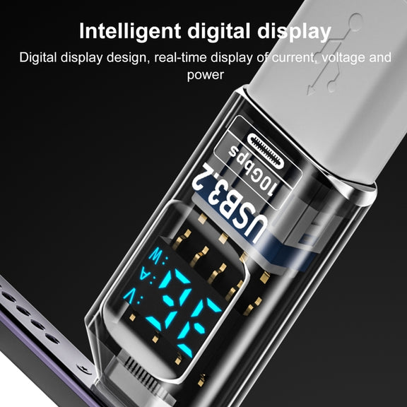 60W 10Gbps Intelligent Digital Display Fast Charge Adapter Type-C to USB-A