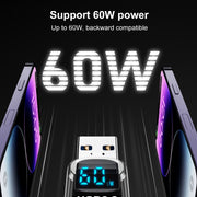 60W 10Gbps Intelligent Digital Display Fast Charge Adapter USB-A to USB-A