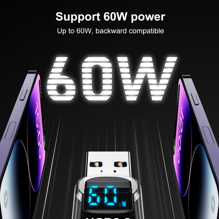 60W 10Gbps Intelligent Digital Display Fast Charge Adapter USB-A to USB-A