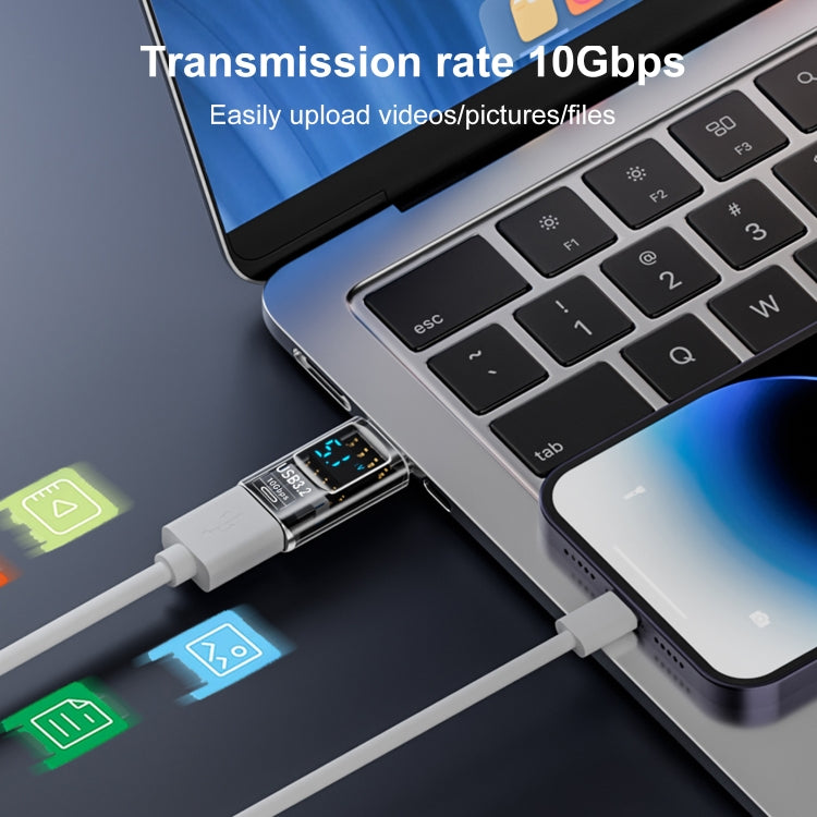 60W 10Gbps Intelligent Digital Display Fast Charge Adapter Type-C to USB-A