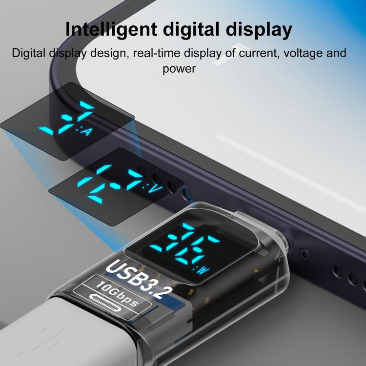60W 10Gbps Intelligent Digital Display Fast Charge Adapter USB-A to Type-C