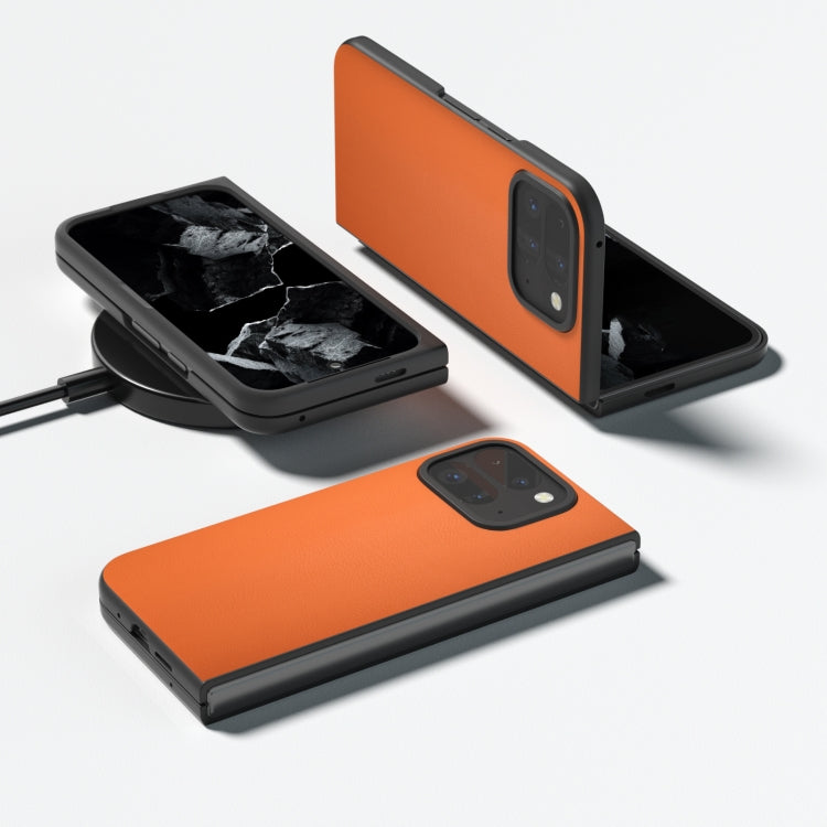 For Google Pixel 9 Pro Fold PU Leather Black Frame Full Coverage Phone Case(Orange)