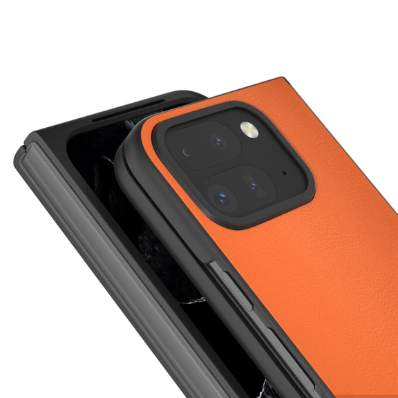 For Google Pixel 9 Pro Fold PU Leather Black Frame Full Coverage Phone Case(Orange)