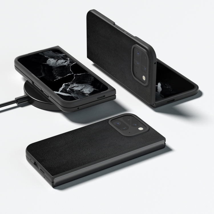 For Google Pixel 9 Pro Fold PU Leather Black Frame Full Coverage Phone Case(Black)