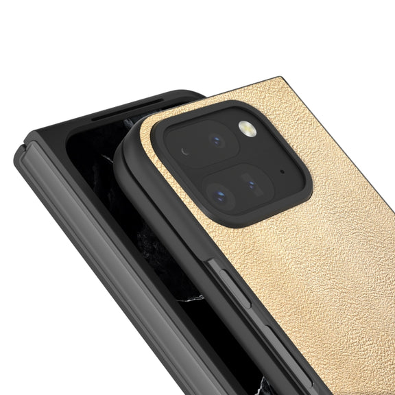For Google Pixel 9 Pro Fold PU Leather Black Frame Full Coverage Phone Case(Gold)
