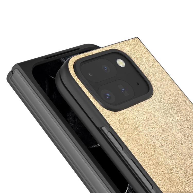 For Google Pixel 9 Pro Fold PU Leather Black Frame Full Coverage Phone Case(Gold)