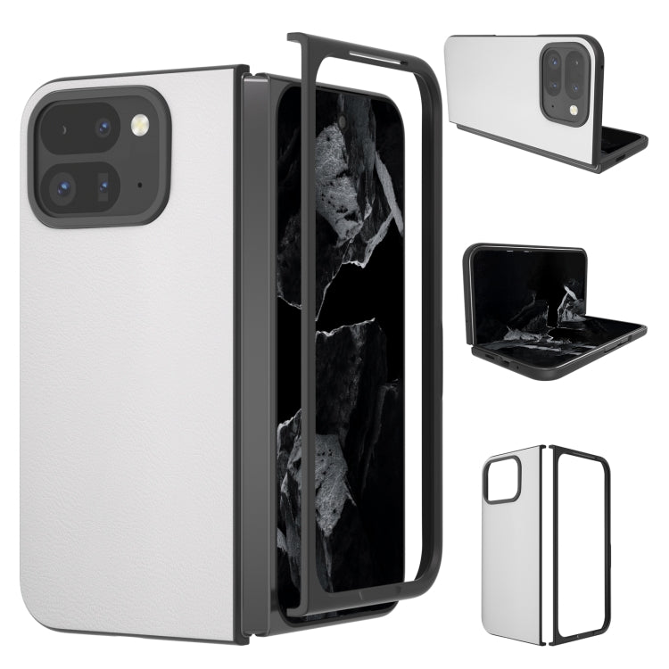 For Google Pixel 9 Pro Fold PU Leather Black Frame Full Coverage Phone Case(White)