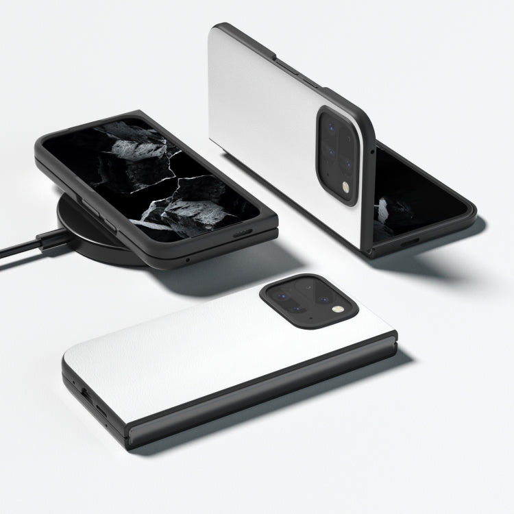 For Google Pixel 9 Pro Fold PU Leather Black Frame Full Coverage Phone Case(White)