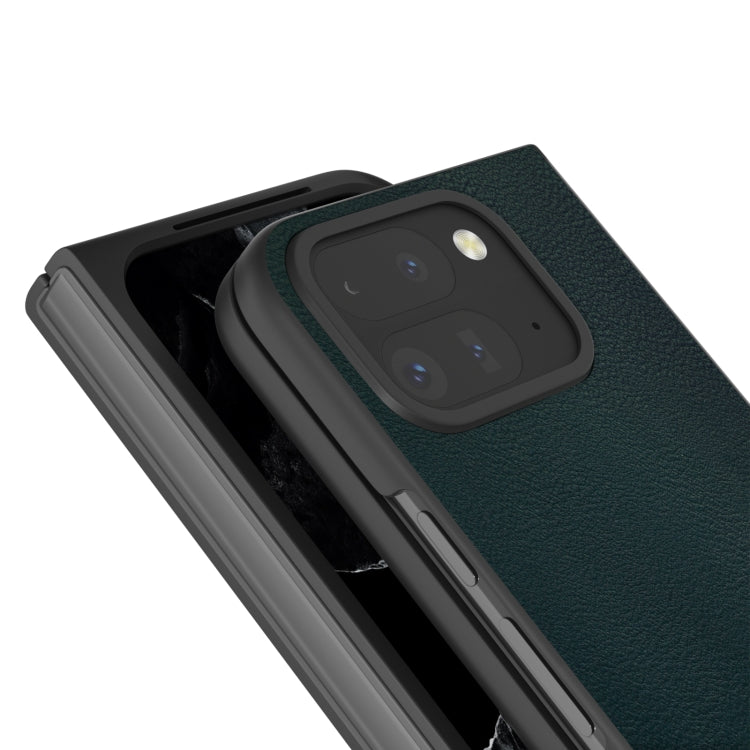 For Google Pixel 9 Pro Fold PU Leather Black Frame Full Coverage Phone Case(Green)