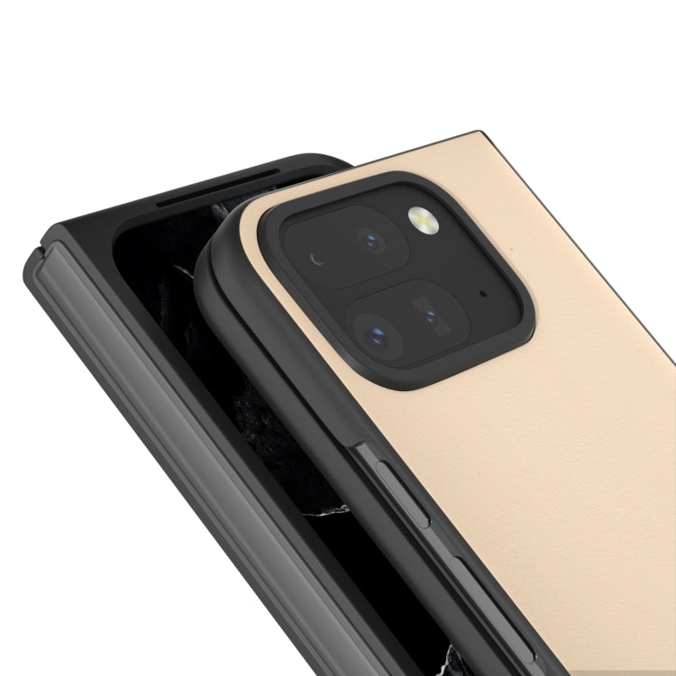 For Google Pixel 9 Pro Fold PU Leather Black Frame Full Coverage Phone Case(Peach Pink)