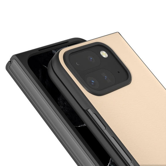 For Google Pixel 9 Pro Fold PU Leather Black Frame Full Coverage Phone Case(Peach Pink)