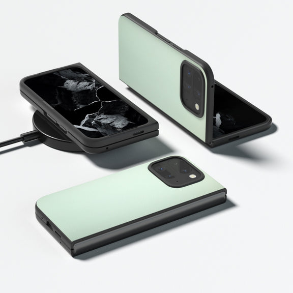 For Google Pixel 9 Pro Fold PU Leather Black Frame Full Coverage Phone Case(Light Green)
