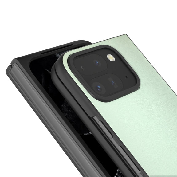 For Google Pixel 9 Pro Fold PU Leather Black Frame Full Coverage Phone Case(Light Green)