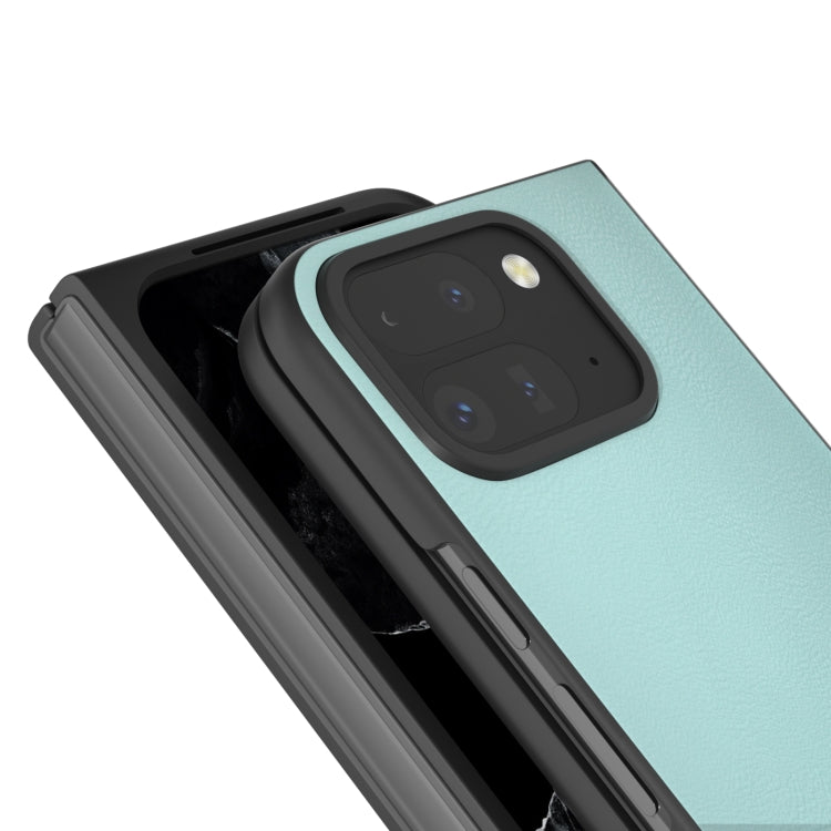 For Google Pixel 9 Pro Fold PU Leather Black Frame Full Coverage Phone Case(Light Blue)