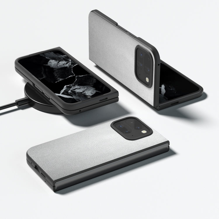 For Google Pixel 9 Pro Fold PU Leather Black Frame Full Coverage Phone Case(Silver)