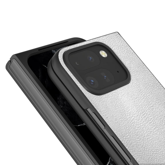 For Google Pixel 9 Pro Fold PU Leather Black Frame Full Coverage Phone Case(Silver)