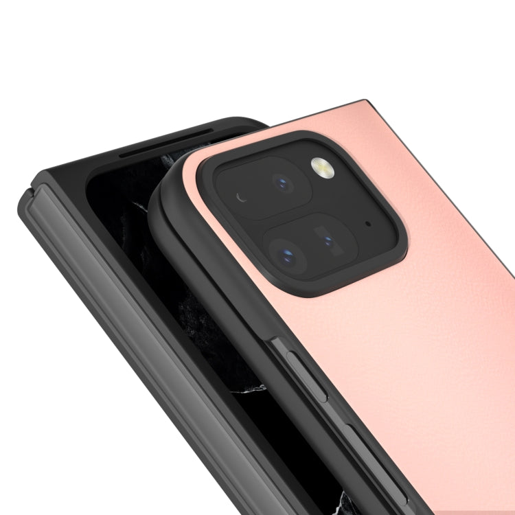 For Google Pixel 9 Pro Fold PU Leather Black Frame Full Coverage Phone Case(Light Pink)