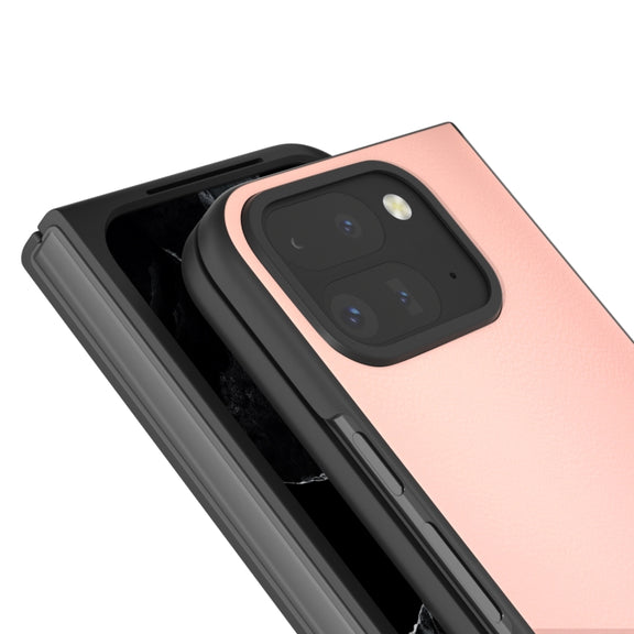 For Google Pixel 9 Pro Fold PU Leather Black Frame Full Coverage Phone Case(Light Pink)