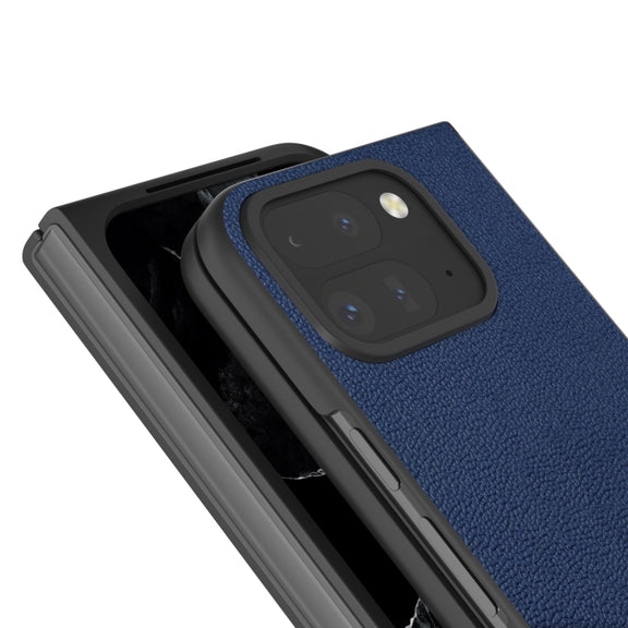 For Google Pixel 9 Pro Fold ABEEL Genuine Leather Luolai Series Phone Case(Dark Blue)