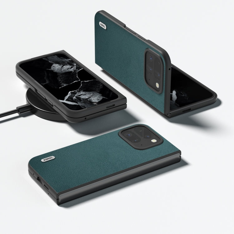 For Google Pixel 9 Pro Fold ABEEL Genuine Leather Luolai Series Phone Case(Dark Green)