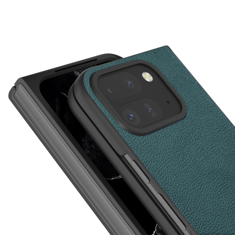 For Google Pixel 9 Pro Fold ABEEL Genuine Leather Luolai Series Phone Case(Dark Green)