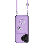 For Huawei Pura 70 Organ Card Bag Ring Holder Phone Case with Long Lanyard(Purple)