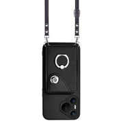 For Huawei Pura 70 Organ Card Bag Ring Holder Phone Case with Long Lanyard(Black)