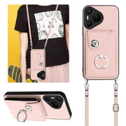 For Huawei Pura 70 Organ Card Bag Ring Holder Phone Case with Long Lanyard(Pink)